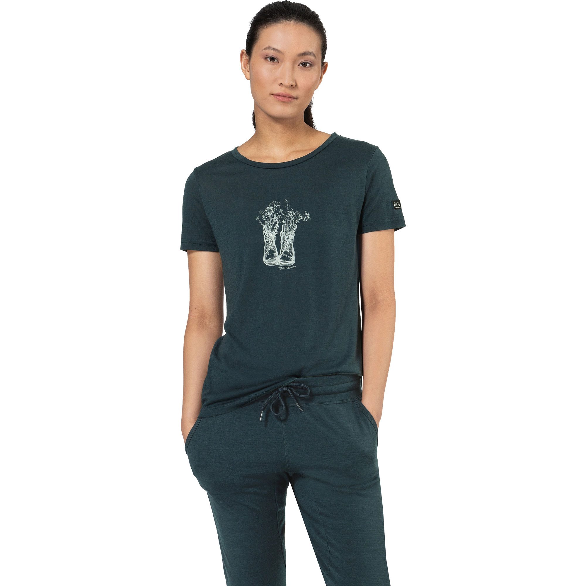 Flower Boots T-Shirt Damen blueberry