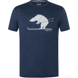 super.natural - Skiing Bear T-Shirt Herren blue iris melange feather grey