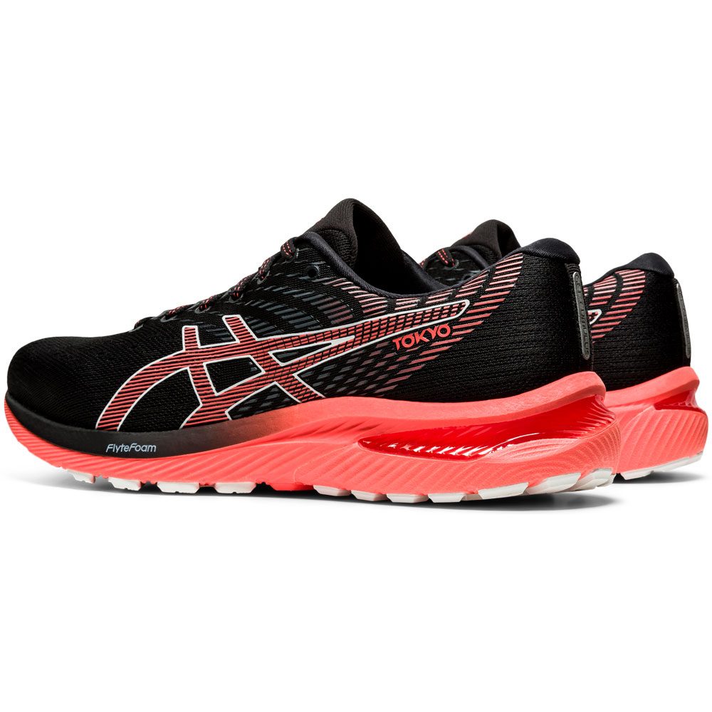 asics black red shoes