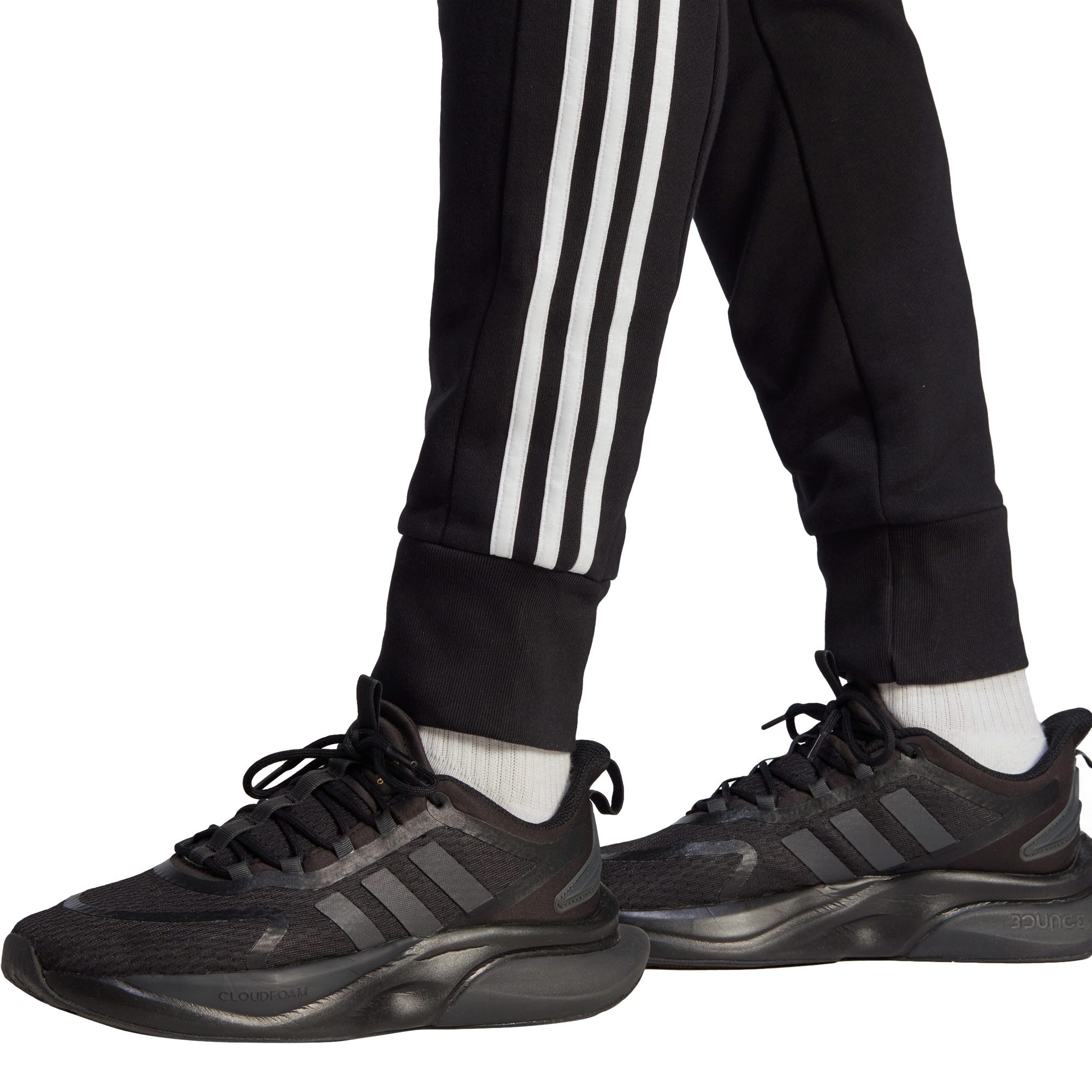 adidas - Essentials French Terry Tapered Cuff 3-Stripes Joggers Men black